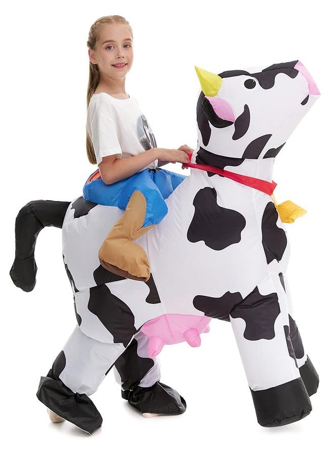 HSCTEK Inflatable Cow Costume Kids Boys Girls, Blow up Ride on Animal Cosplay Teen, Riding Halloween Rider Clothes Child - Image 1